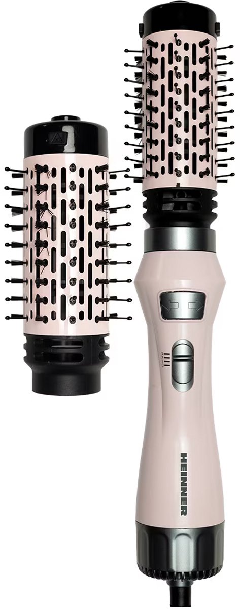 Heinner Roterende Heteluchtborstel – 1200 W DC-motor – 2 Vermogensstanden – Keramische Coating – Links- en Rechtsdraaiend – Ronde Borstels van 50 en 40 mm – Beschermkap – Roze