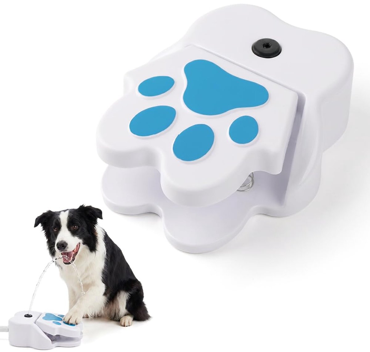 Honden Drinkfontein Buiten - Poot Stappen Waterfontein voor Honden - Waterspeelgoed met Pedaal voor Tuin en Terras - Wit & Blauw