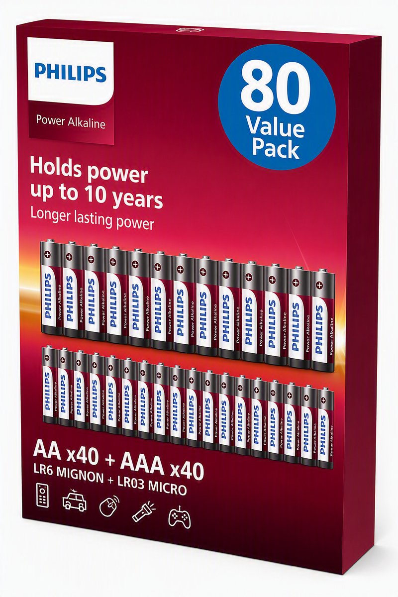 Philips Power Alkaline Batterijen - 40x AA + 40x AAA