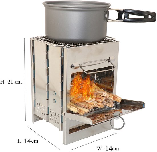 Opvouwbare BBQ-grill - Mini BBQ-grill - BBQ-rek - RVS - Houtskoolkampvuurkachel - Geschikt voor kamperen - Picknick - Zilver - 14*14*21 cm - Opgevouwen: 23*17,5*5,5 cm — afbeelding 5