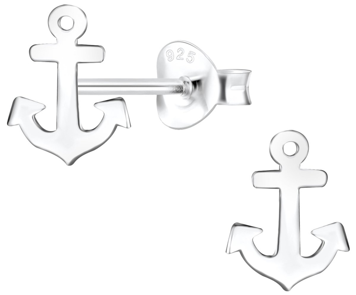 Joy|S - Zilveren anker oorbellen - 7 x 9 m - egaal - gepolijst - sterling zilver 925 - anker oorknoppen