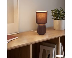 BRILONER Dora - Tafellamp slaapkamer - met stoffen kap & keramiek voet - bedlamp - tafellampje - Ø13cm x 27cm - bruin