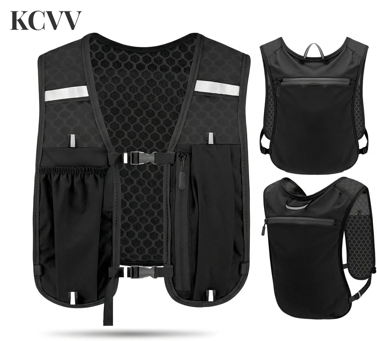 Hardloopvest drinkhouder-hardloopvest met waterzak dames-hardloopvest met waterzak-inclusief telefoonvak - 3 opbergvakken - reflecterende details - geschikt voor trailrunning, wandelen, fietsen en marathons - zwart