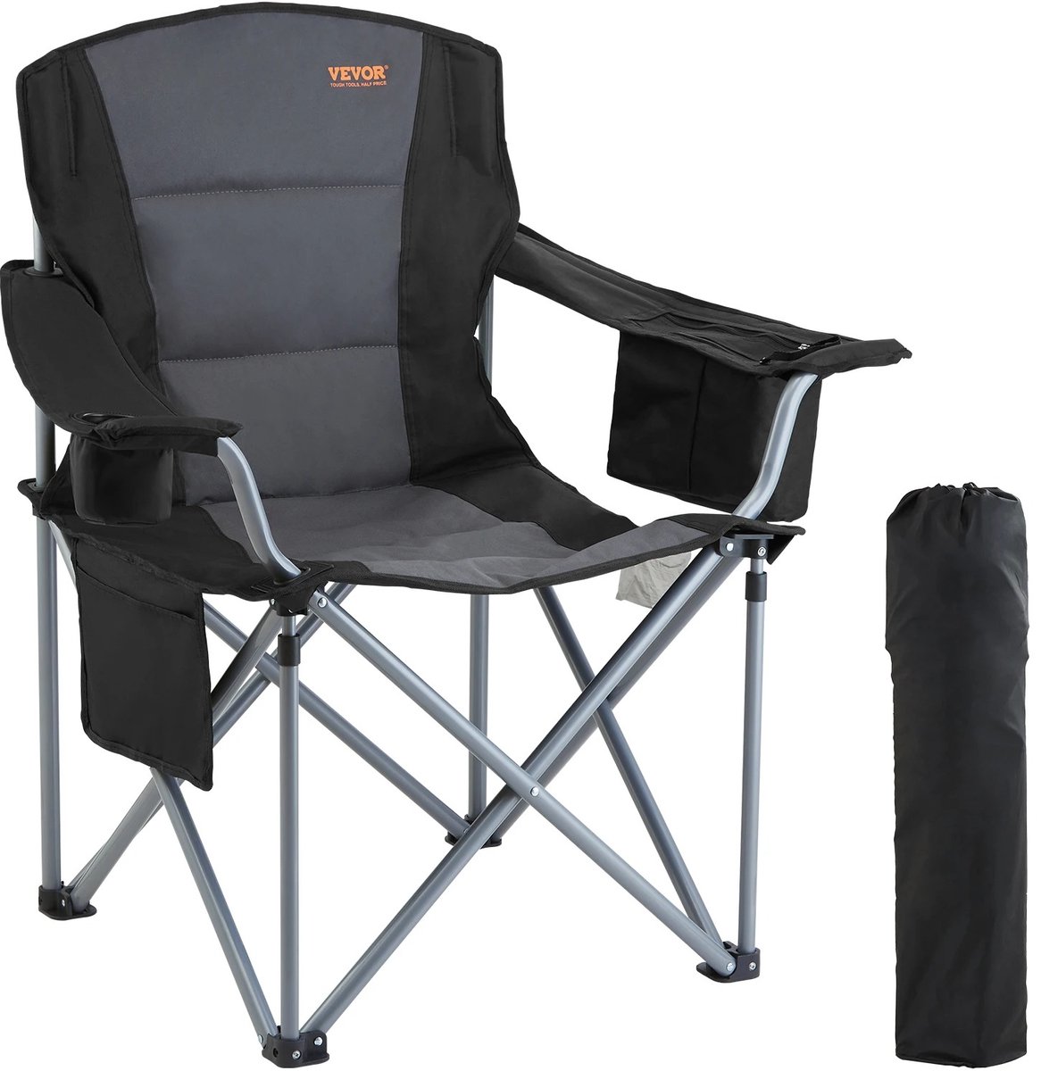 G&G campingstoel - Vouwstoel - Kampeerstoel - Tuinstoel - Tot 158kg - Metalen frame - Opvouwbaar - 98×63×99cm - Grijs