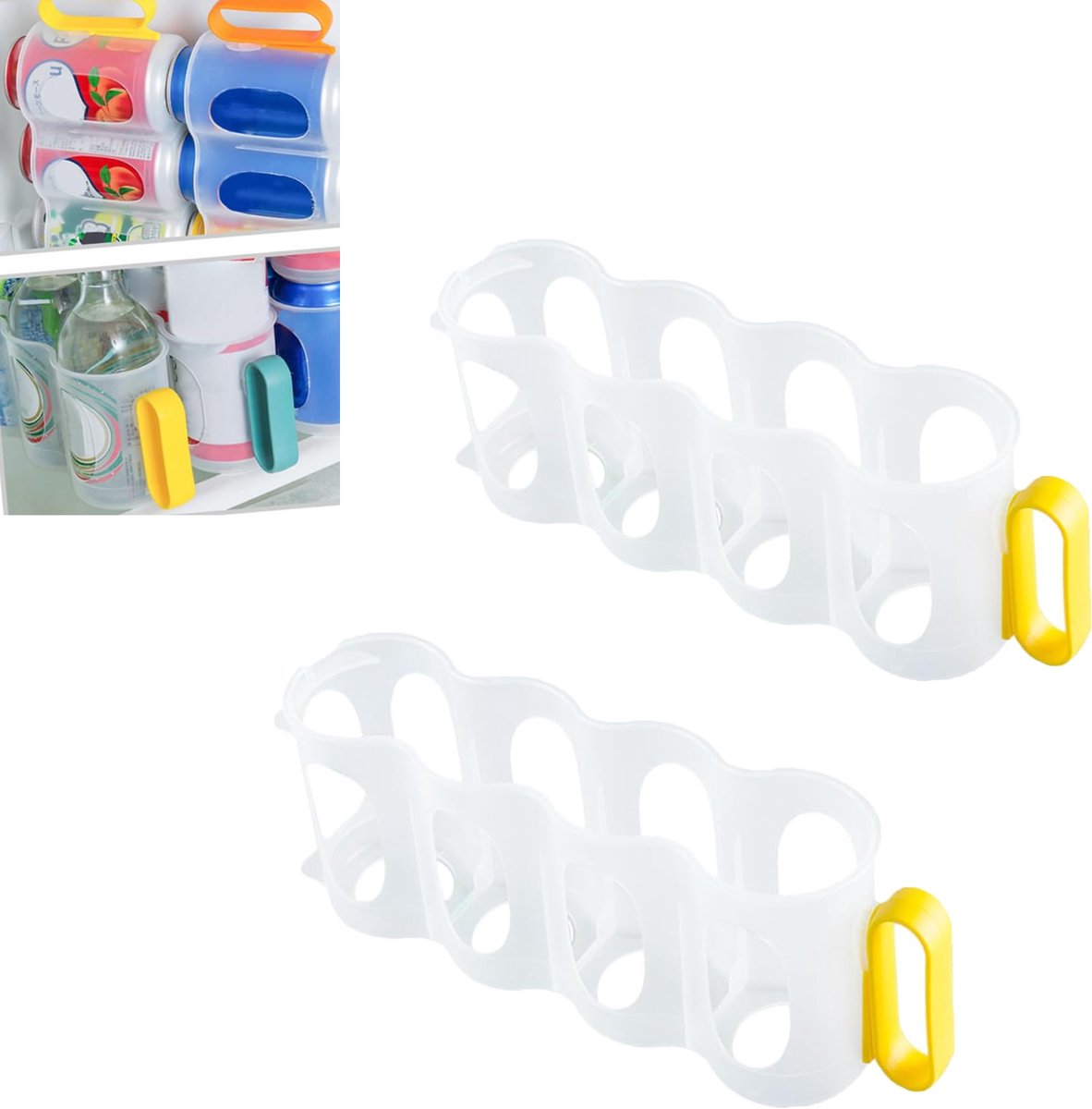 KZQ 2-delige koelkast blikjesorganizer - Plastic frisdrankrek voor bier en blikjes - Stapelbaar en ruimtebesparend voor keuken en koelkast - Geel