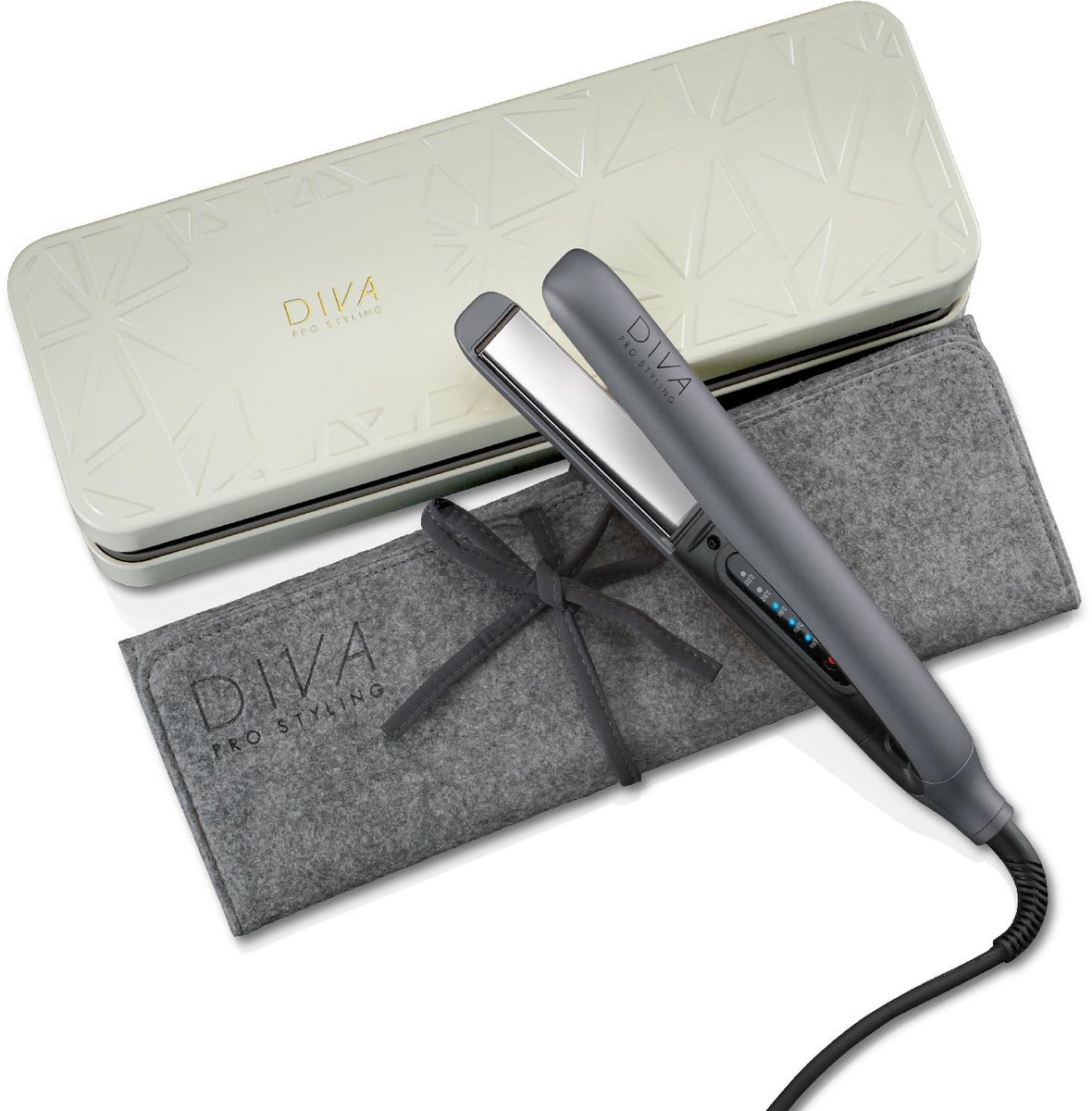 SnelShoppen - Professionele Stijltang voor Glad Haar - Diva Pro Styling Precious Metals Touch - Titanium - Temperatuurbediening - Perfect voor Feest e
