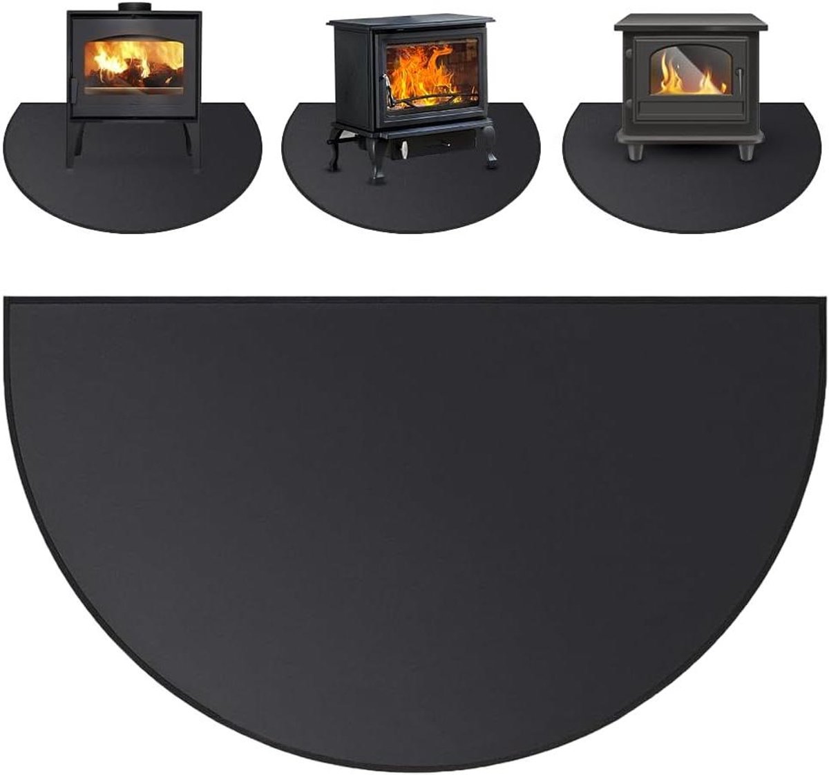 Haardmat Halve Cirkel - Vonkbeschermer Vloer - Vloer Beschermen - Hittebestendig 1000°C - 100 x 60 cm - Zwart