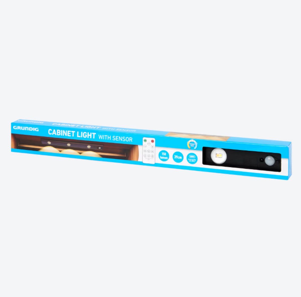 Grundig kastverlichting met sensor 39 cm-150 lumen-oplaadbaar via usb c