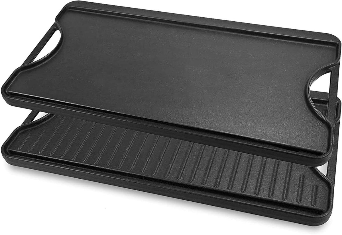 Gietijzeren Grillplaat - Bakplaat Omkeerbaar - Barbecueën Buiten - Dubbelzijdig Design - 50.8 x 26.5 cm - Zwart