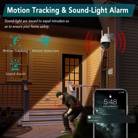 Bewakingscamera Buiten - Wifi Camera - Huisbeveiliging - Full Color Nachtzicht - 1080p Resolutie - Wit — afbeelding 4