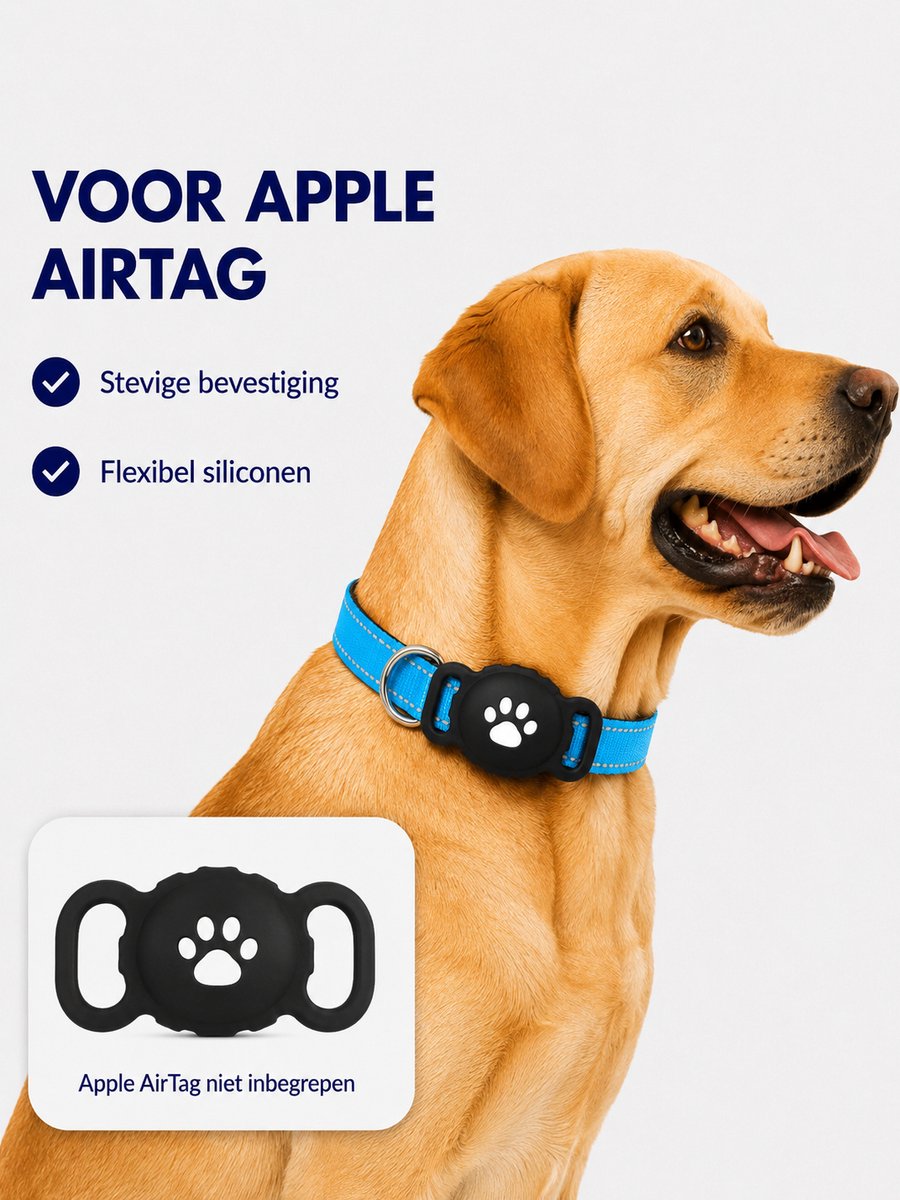 Apple AirTag Honden Halsband Set Licht Blauw - GPS Track Houder - Veiligheidssluiting met Lock - Reflecterend & Verstelbaar - Maat S