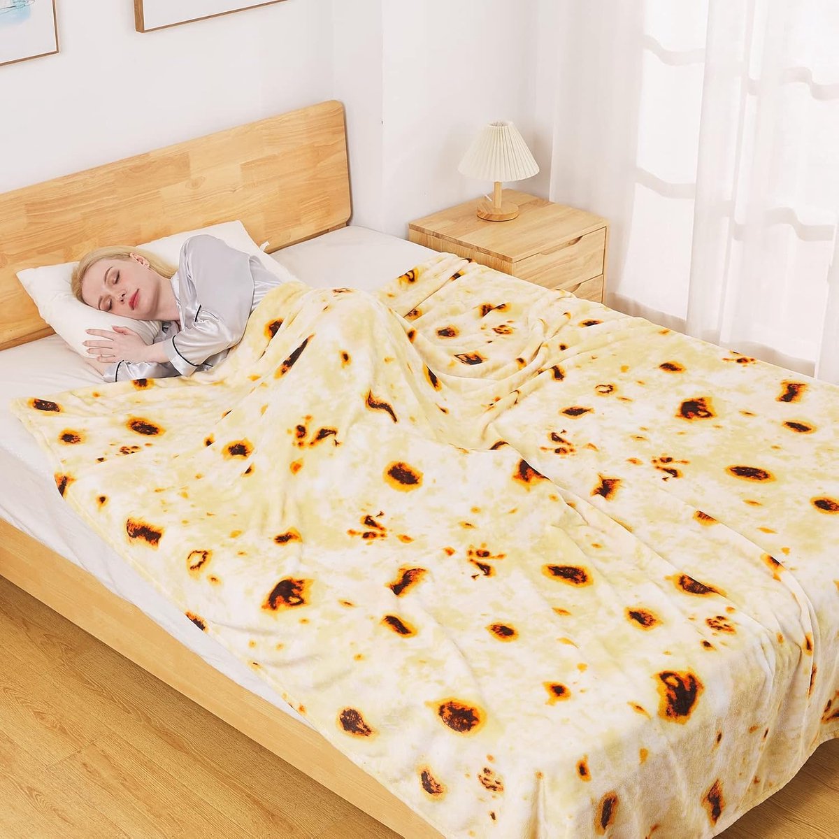 SnelShoppen - Tortilla Deken, Burrito-Deken 150 x 200 cm, Dubbelzijdig, Taco Woondeken van Zacht Flanel, Warme Knuffeldeken met Realistisch Etspatroon
