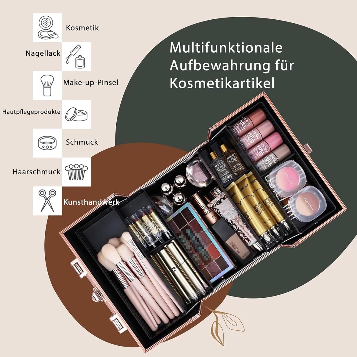 SnelShoppen - Cosmeticakoffer, Lege Make-upkoffer, Aluminium Beautycase, Afsluitbare Nagelkoffer, Multikoffer, Medium, Roségoud voor Thuis, Feest en V