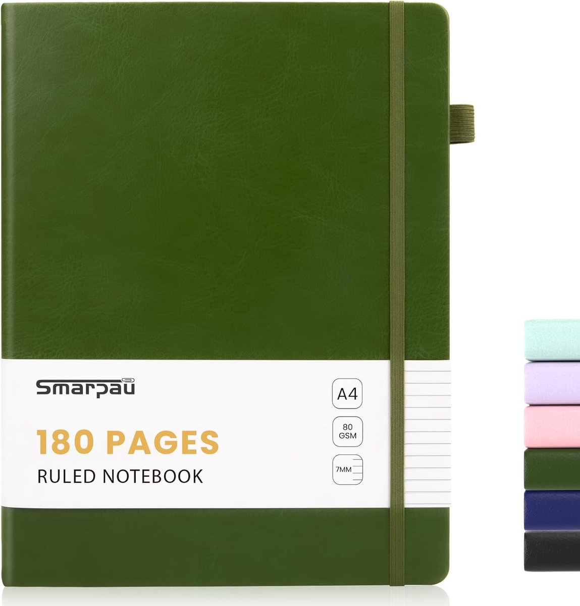 SnelShoppen - Smarpau Notitieboek A4 Gelinieerd 180 Pagina's Softcover Licht Dagboek met Binnenvak voor Kantoor School Werk 21,3 x 29,5 cm 80 g/m² Pap