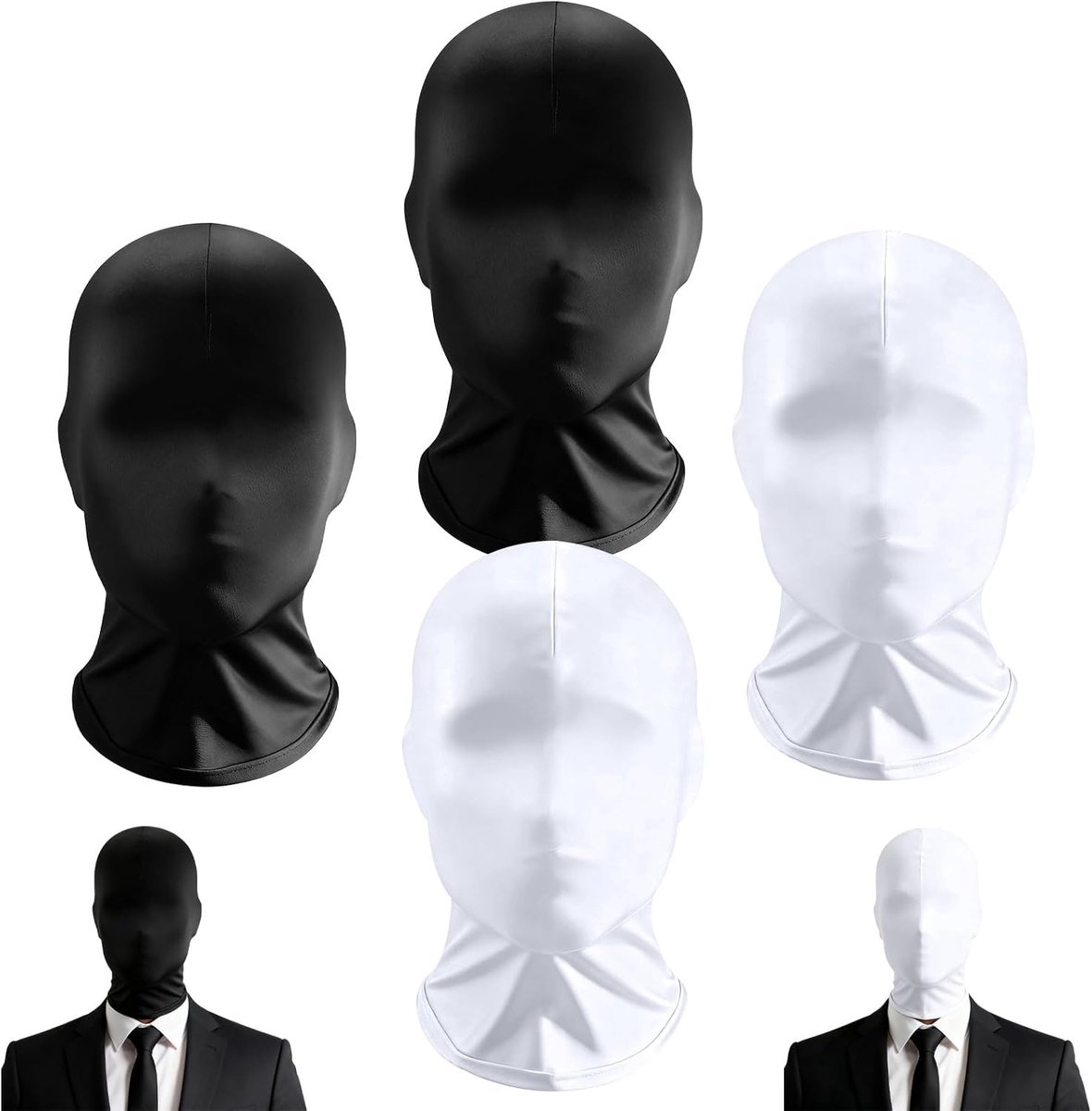 Volledige Gezichtsmasker Set voor Halloween, Cosplay en Feestkleding - Zwart en Wit 4 Stuks