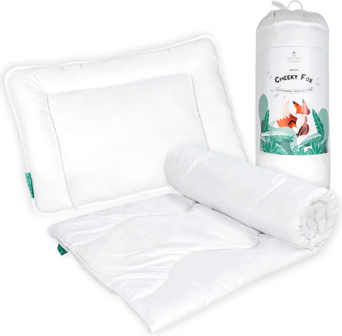 FAM' Home Cheeky Fox Baby Duvet and Pillow Set, Children's Duvet 80 x 80 and 35 x 40 cm, Pillow, Oeko-Tex Standard 100 - ShopVlot