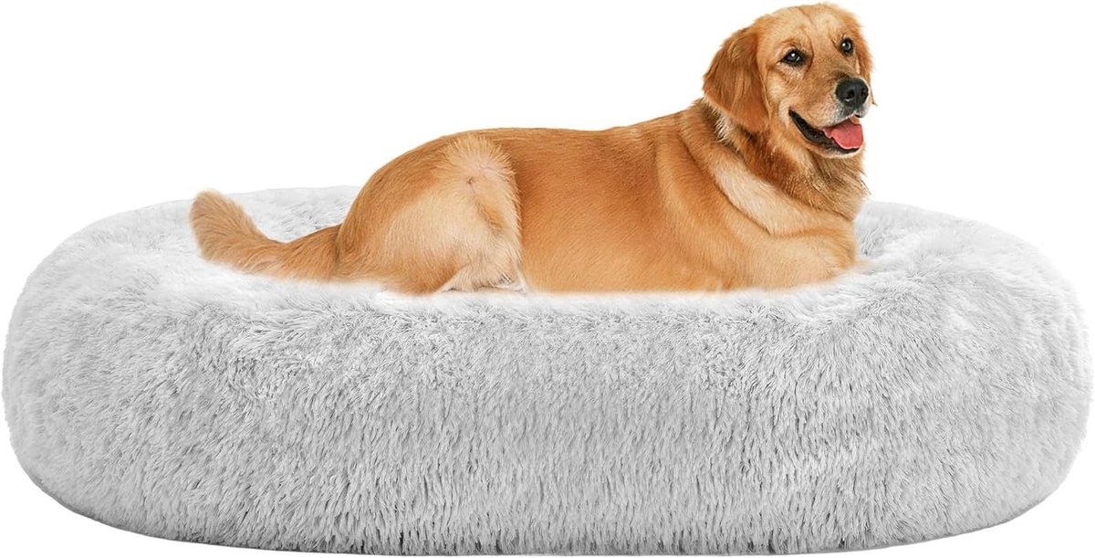 HMTOPE Orthopedisch hondenbed, rond, kussen voor honden, bank, kattenbed, donut, gezellig, wasbaar, diameter 100 cm, lichtgrijs
