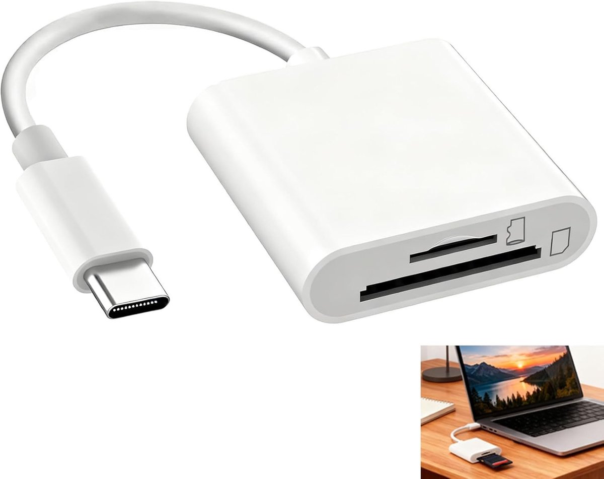 SD en MicroSD Kaartlezer met 100MB/s Snelheid, Geschikt voor SDXC tot 2TB, Inclusief 15cm Vlechtkabel voor Galaxy S24/S24 Ultra en iPad Pro/Air