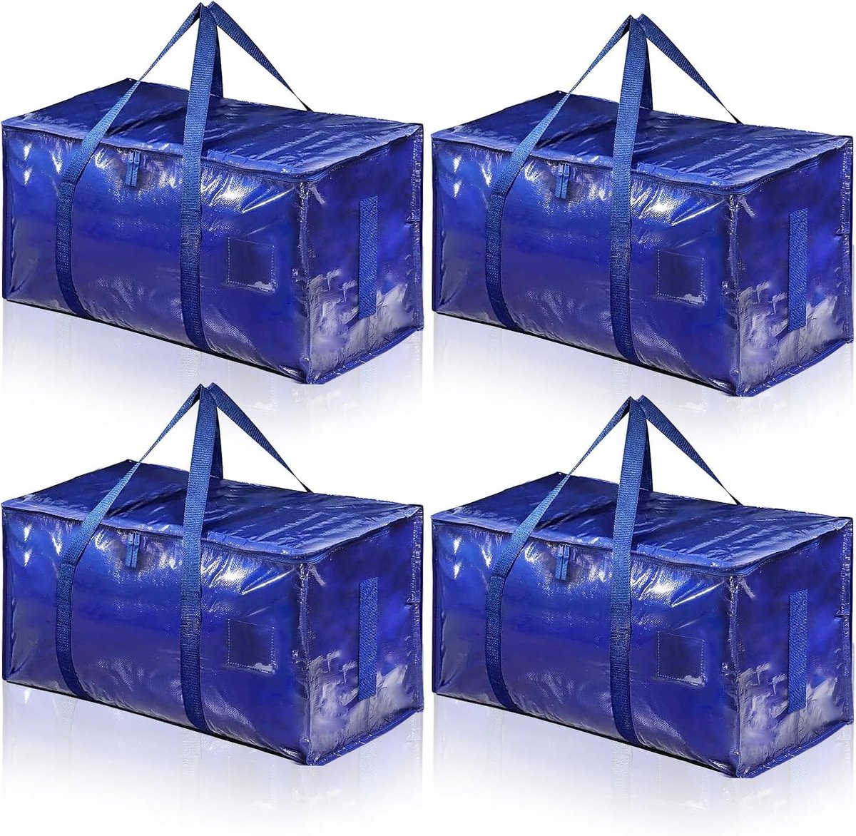 Grote Blauwe Opbergzakken, 90 Liter, Vouwbare Opbergzak met Rits en Handvatten voor Kleding, Duurzame Verhuishulp voor Beddengoed, Kussens en Kleding, 4 Stuks