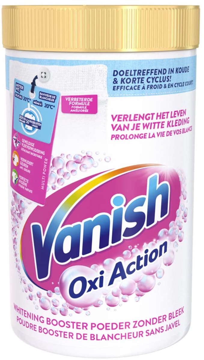 SnelShoppen - Vanish Oxi Action Witte Wasbooster Poeder 1500g - Bleekvrije Vlekverwijderaar voor Wit Kleding - Verbeterde Glans en Kleurbehoud - Ideaa