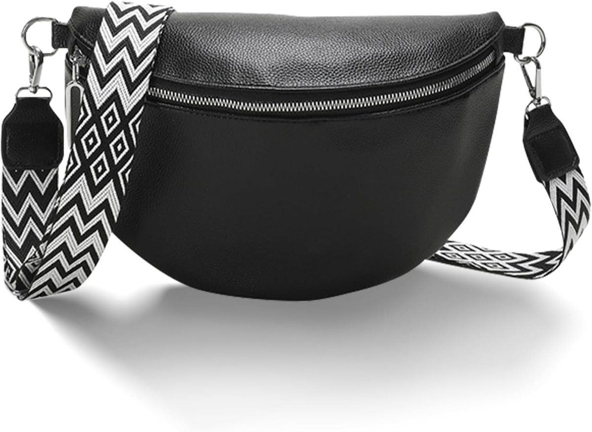 SnelShoppen - Schoudertas voor dames groot elegant modern waterafstotend leer crossbody tas met brede riem en afneembare schouderriem voor festival re
