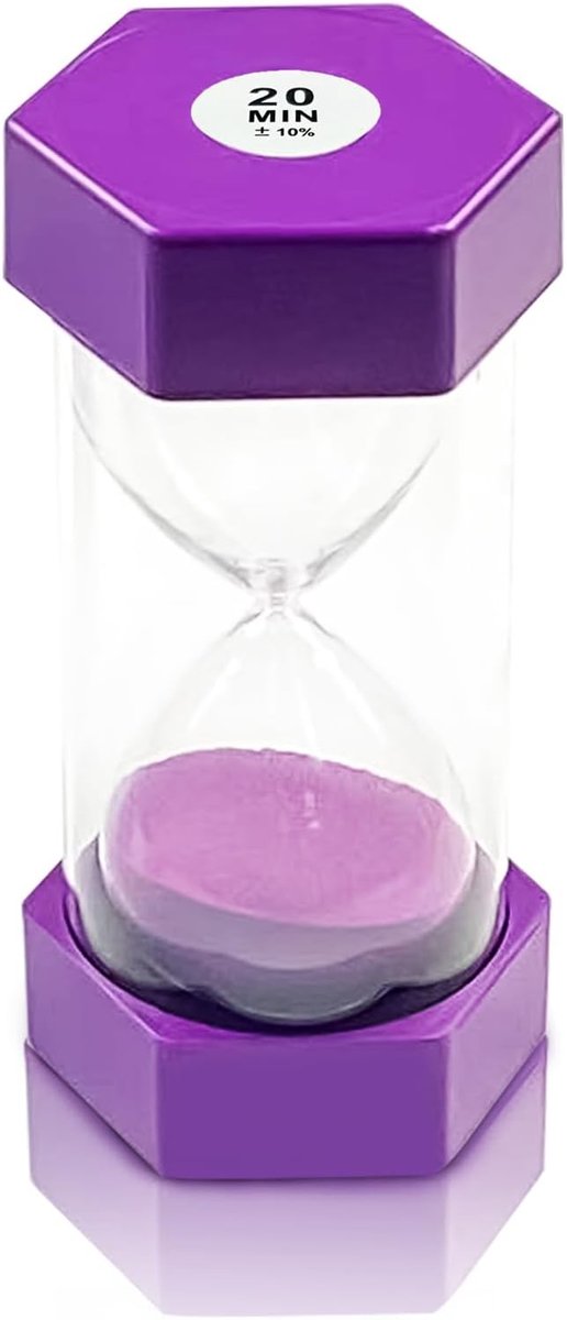 Decoratieve Zandloper voor Kinderen - 20 Minuten Timer voor Klaslokalen, Keukens en Kantoorgebruik - Paarse Uurglas voor Educatieve en Esthetische Doeleinden