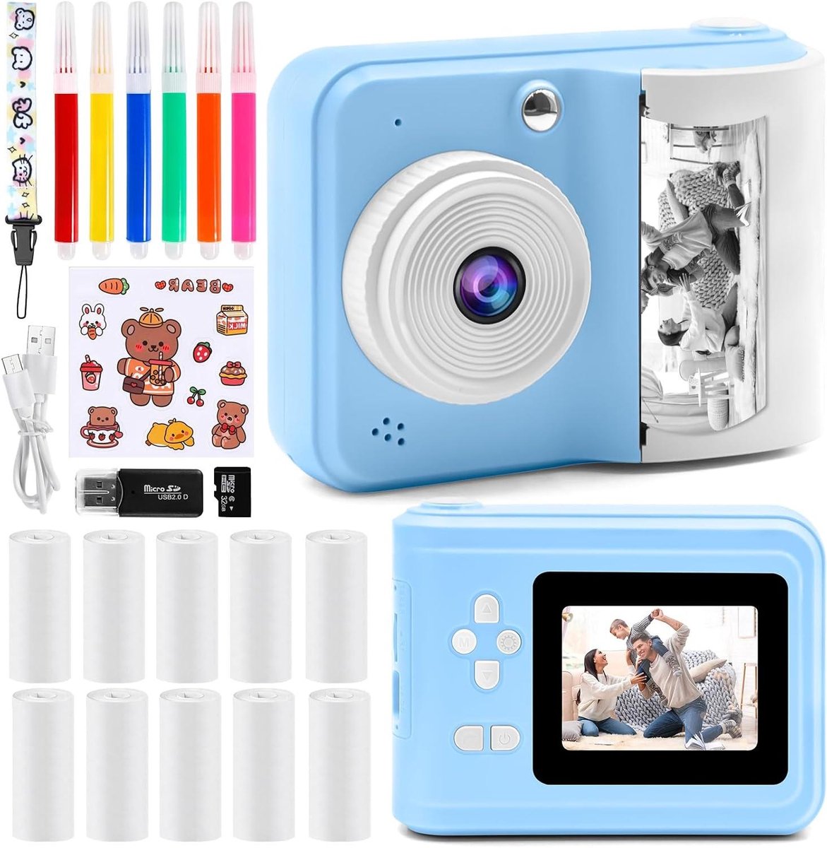Digitale Camera - Kindercamera Printen - Creatief Spelen - Direct Printen Zonder Inkt - 48 Megapixel HD - Blauw