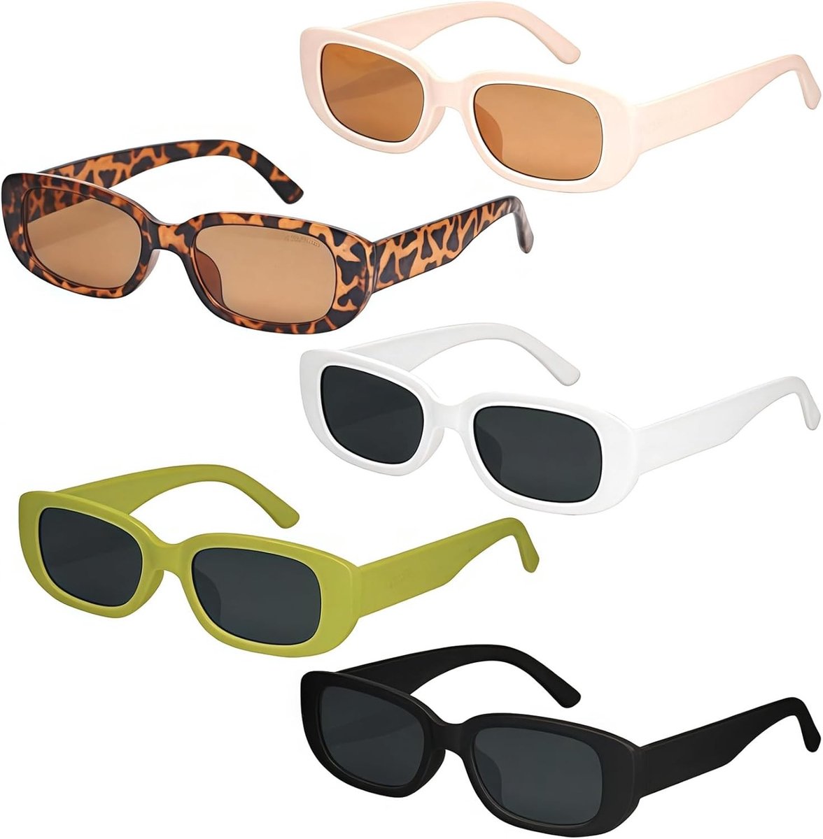 Retro Zonnebrillen Set voor Vrouwen en Mannen - 5 Stuks, Perfect voor Festivals, Strand en Zomeractiviteiten