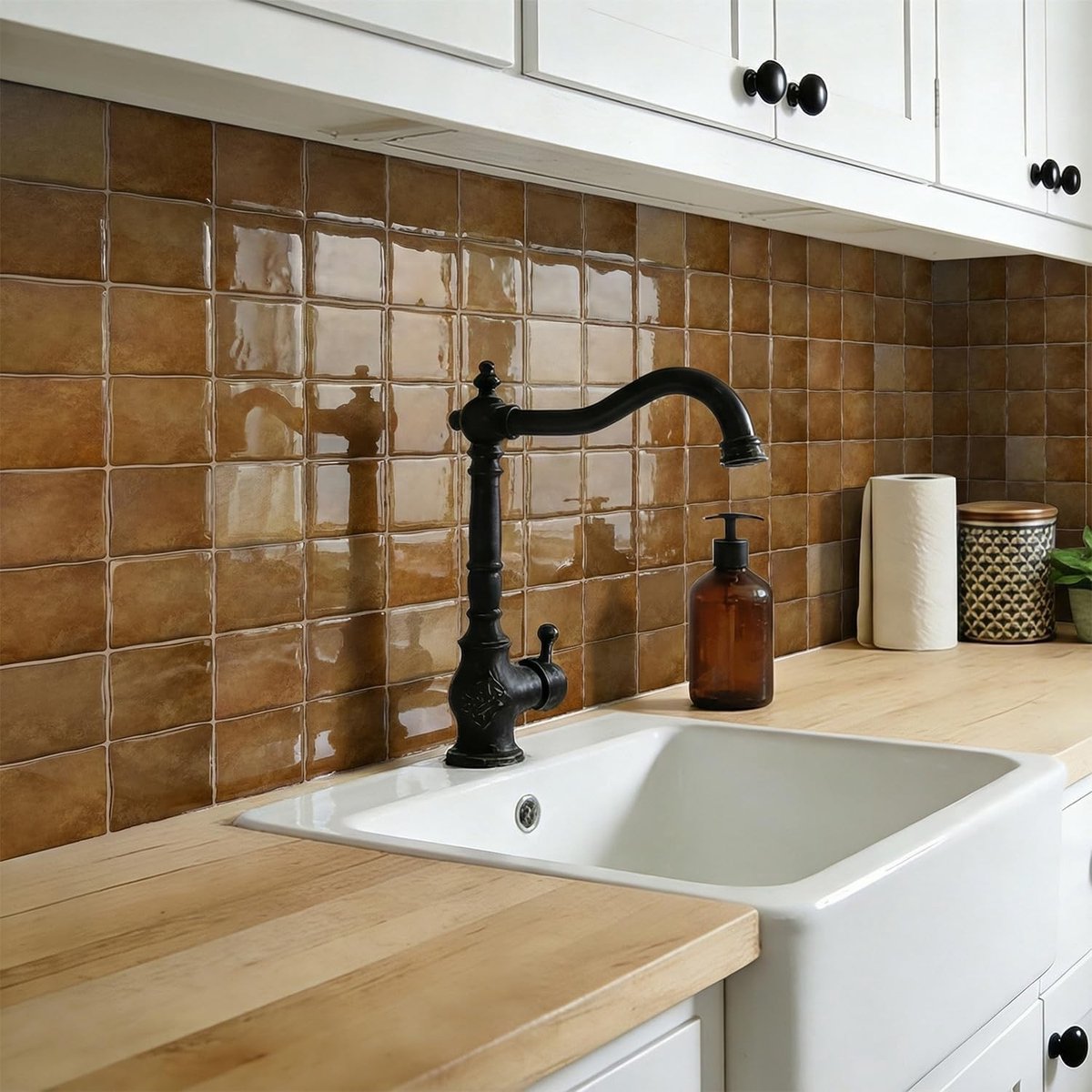 Zelfklevende 3D Wandtegel Stickers voor Keuken en Badkamer, Waterdichte Spatbescherming, Bruin 15 x 15 cm, Set van 10, Eenvoudig aan te brengen en schoon te maken