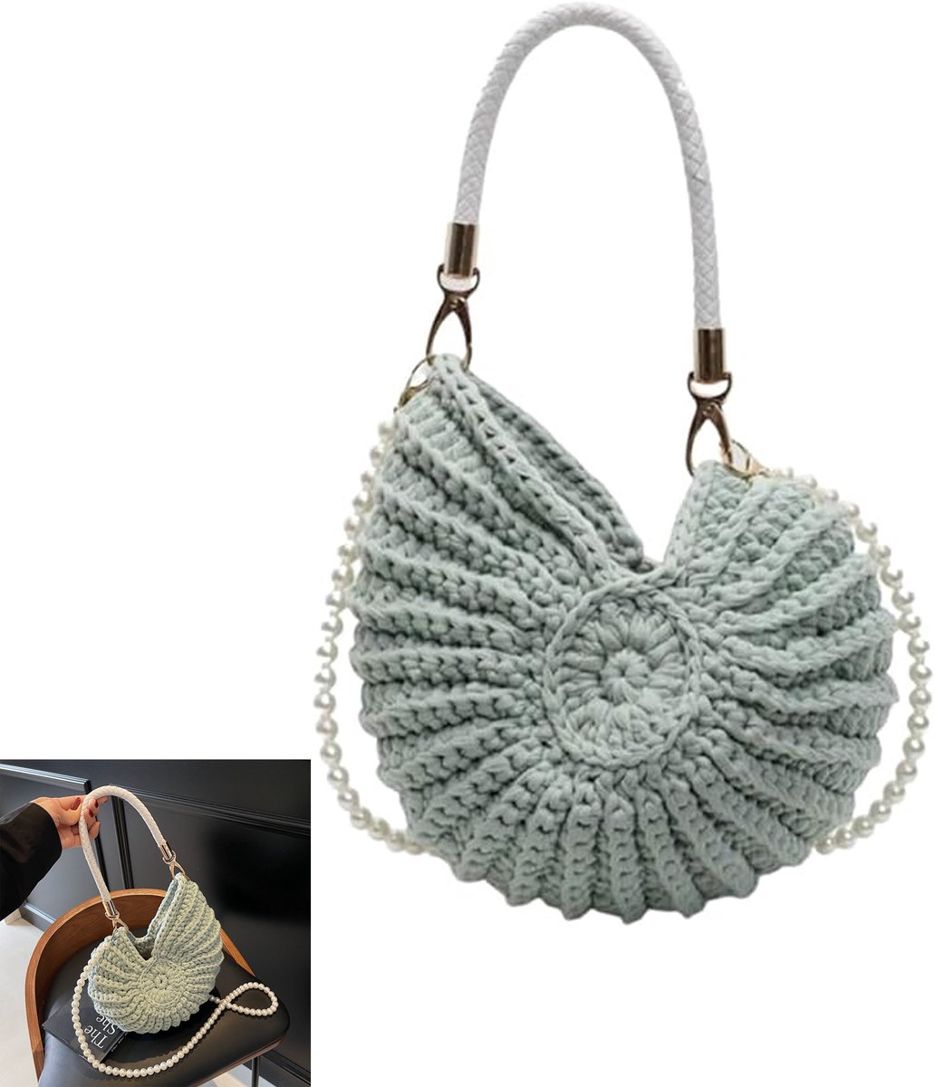 KZQ Gehaakte bohemian avondtas met schelpmotief - Zomer clutch en crossbody voor dames - Geschikt voor strand en feestelijke gelegenheden - Groen