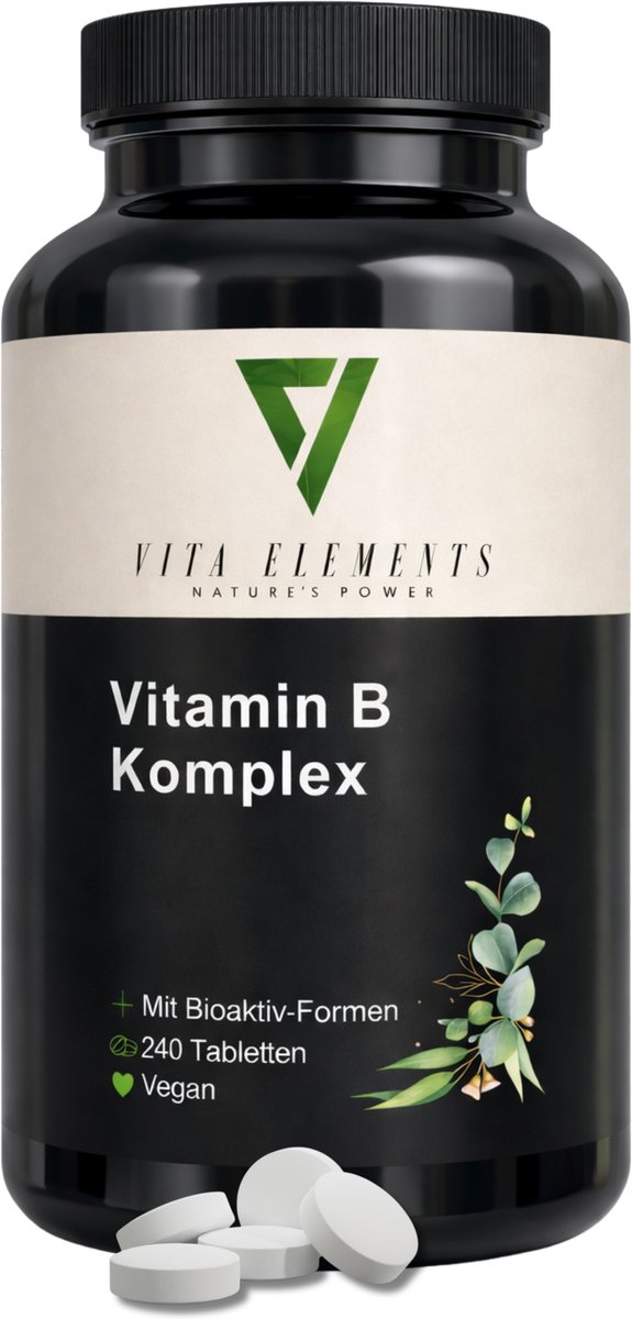 Vita Elements Vitamine B Complex Tabletten met Methylcobalamine, Choline en Inositol - Veganistisch - Suikervrij - 240 Tabletten - Getest in Duitsland