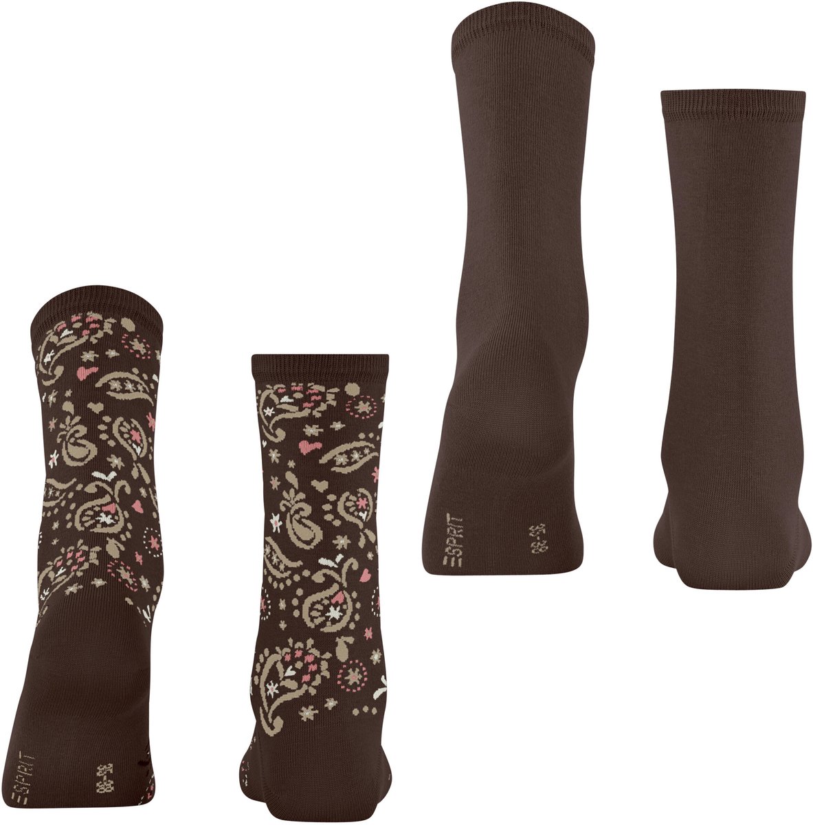 Esprit Soft Paiyley 2 Pack gedessineerd katoen multipack sokken dames bruin - maat 35-38