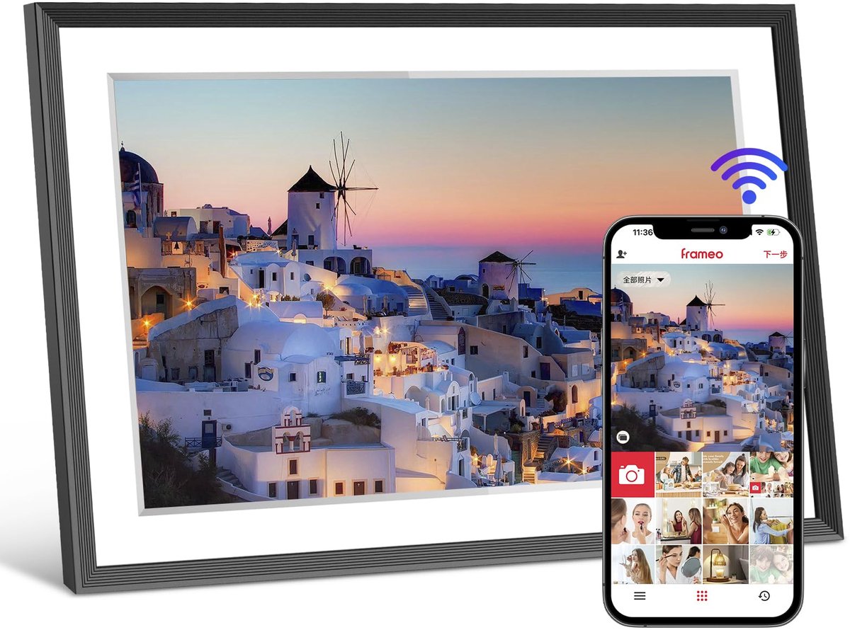 SnelShoppen - 32GB Digitale Foto lijst 10,1 inch WiFi, 1280x800 IPS-LCD Touchscreen, Automatische Rotatie voor Staand en Liggend, Frameo App