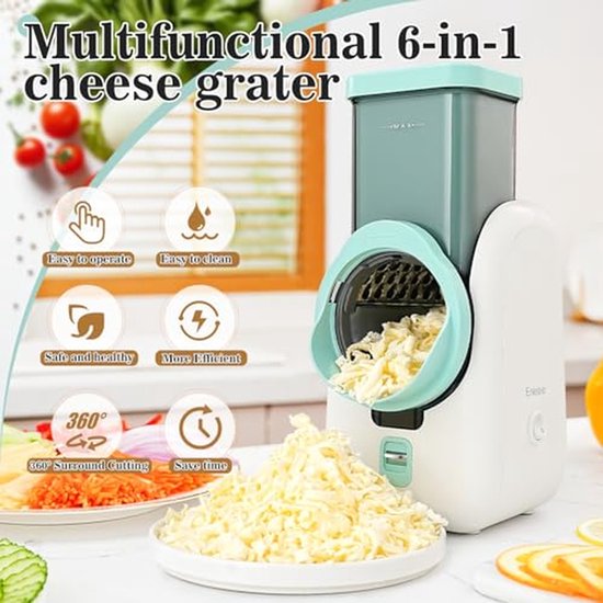 Elektrische groentesnijder - Keuken rasp - Snel eten bereiden - 6-in-1 functies - 12 x 17 x 28 cm - Wit — afbeelding 4
