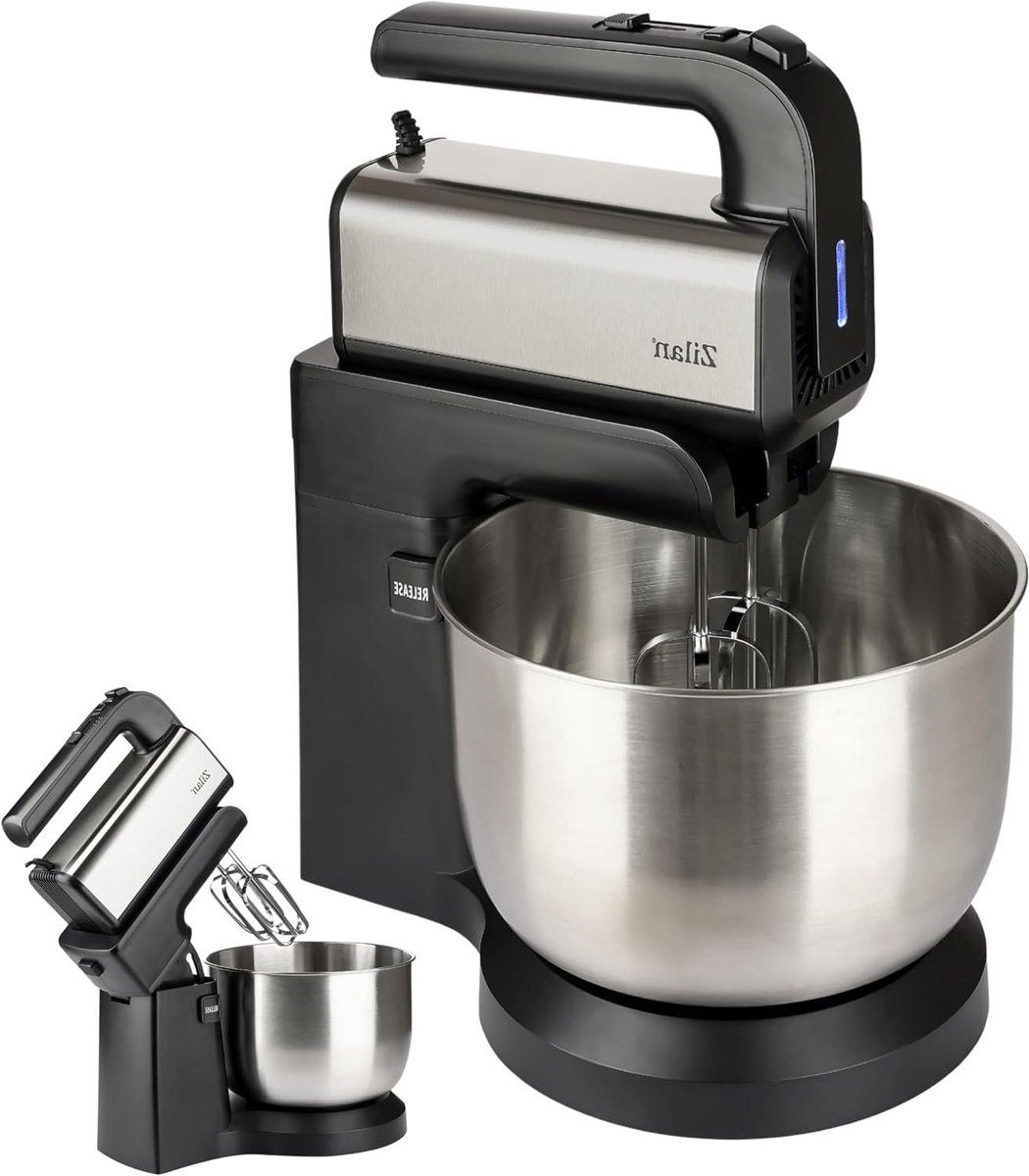 Elektrische Handmixer - Keukenmixer - Bakken en Koken - Automatisch Roterende Kom - 3.5 Liter Kom - Zwart Zilver