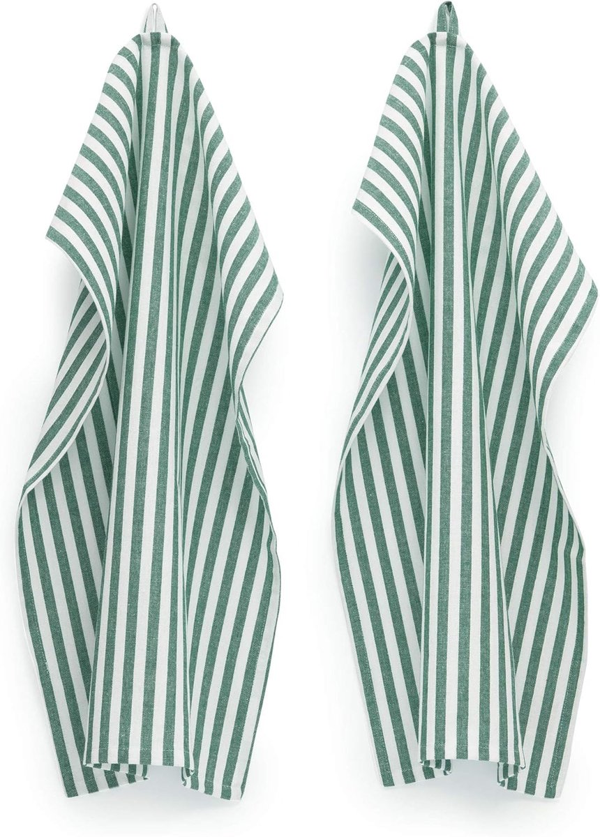 SnelShoppen - FILU Theedoeken 4-pack Donkergroen/Wit Gestreept 45 x 70 cm - 100% Katoen Keukendoeken voor Koken, Afwassen en Huishouden