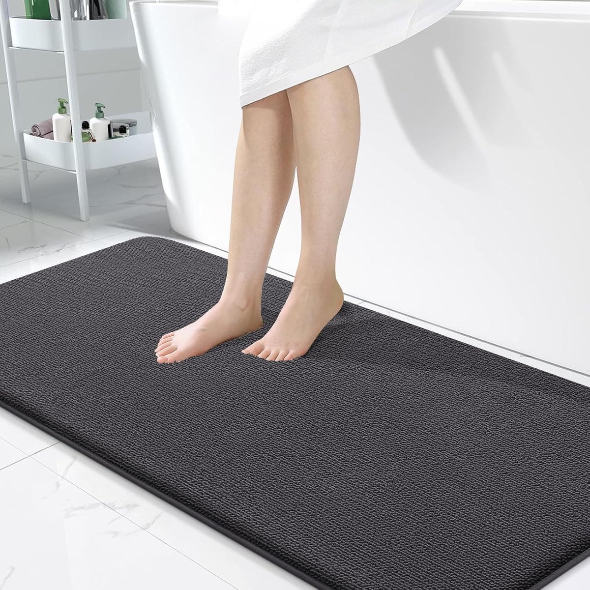 SnelShoppen - Homaxy Traagschuim Badkamertapijt 60 x 120 cm Donkergrijs - Zachte Antislip Badmat - Dikke Absorberende Douchemat - Machinewasbaar en On