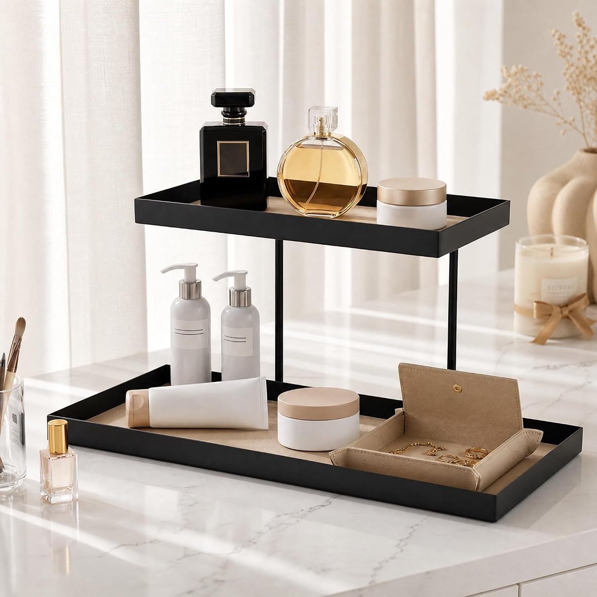 Thijox - Dubbellaags Parfumstandaard Metalen Parfumdisplay Make-up Organizer Cosmetische Dressoir voor Badkamer en Kaptafel - Elegante Parfum Organize