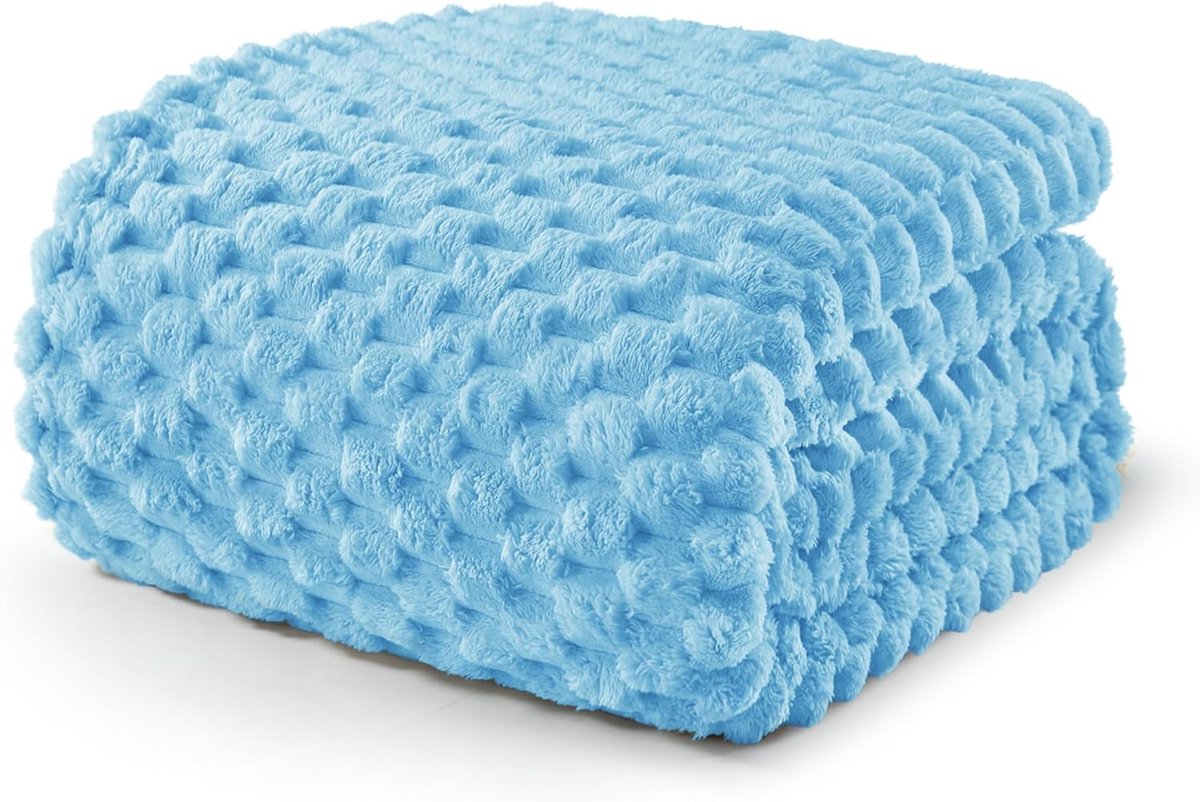 SnelShoppen - Exclusieve Knuffeldeken 150x200 cm, Fleece, Warm en Licht, Jacquard-Sprei, Blauwe Bankdeken voor het Hele Seizoen, Ideaal voor Thuis, Op