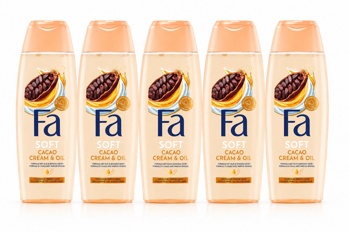 Fa Soft Cacao Cream & Oil Douchecrème – Cacao & Olie – 750 ml – Voordeelverpakking 5 Stuks