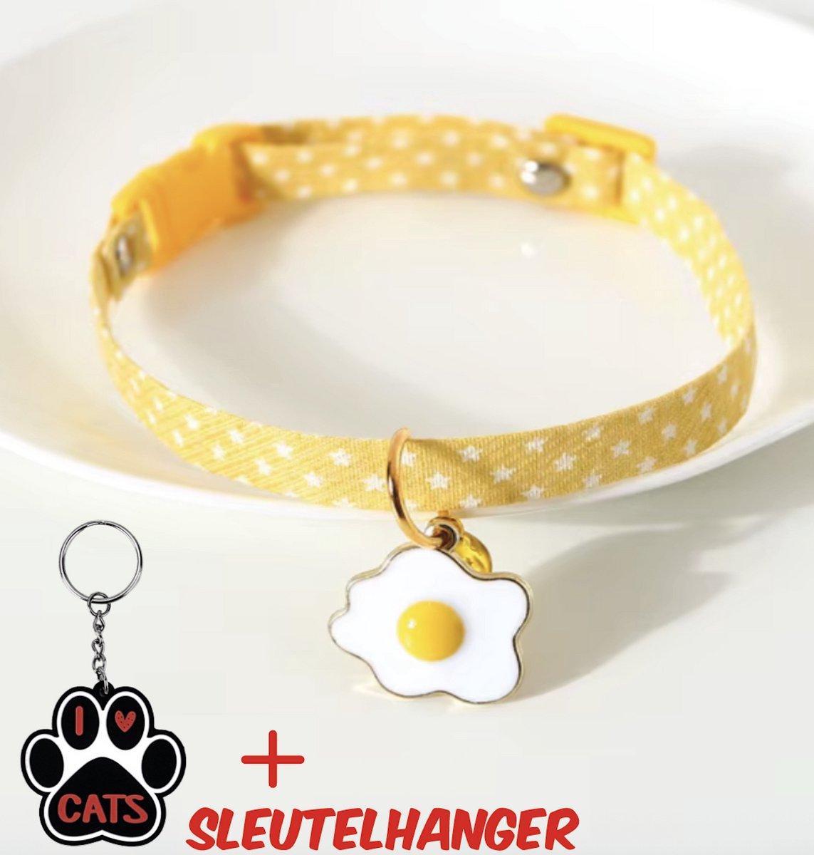 SilverAndCoco® - Gele Ei Katten Halsband met Bel met Gratis Sleutelhanger | Velvet Kat Kitten Bandje met belletje | Kattenhalsband Suède Gouden | Cat Kleding Decoratie Poezen | Kattenbandje Huisdier Poes - Geel
