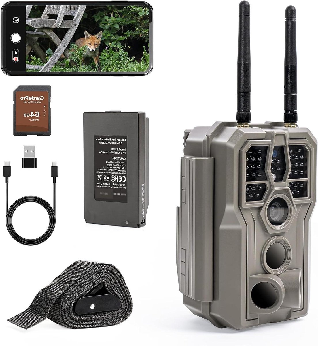 Wildcamera met Wifi - Buiten Camera - Natuur Observatie - 64MP H.264 4K Video - 30m Nachtzicht - Camouflage