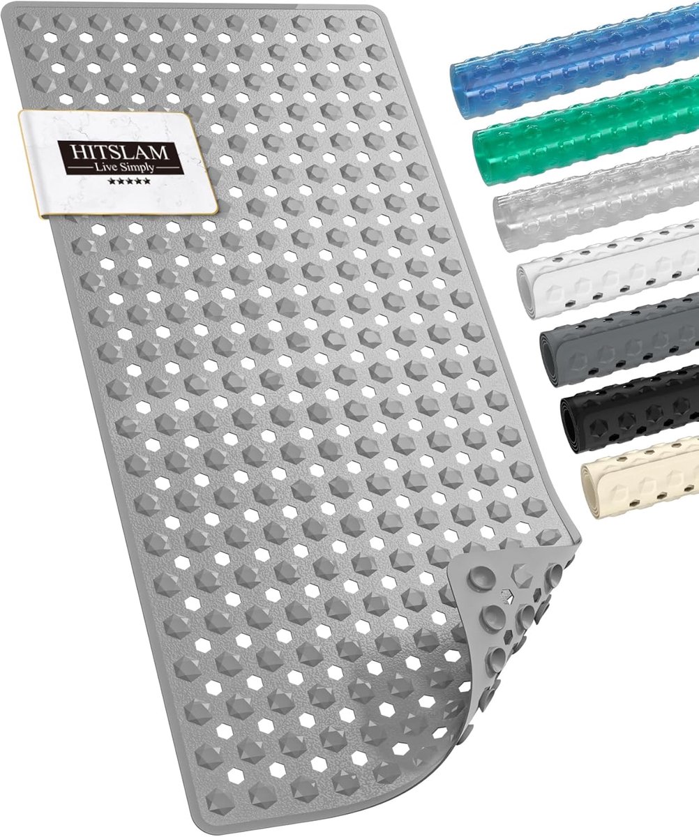 SnelShoppen - HITSLAM Badmat Antislip 89 x 40 cm - Schimmelbestendig, BPA-vrij, Sneldrogend en Machinewasbaar - Grijs - Ideaal voor Badkamer, Douche e