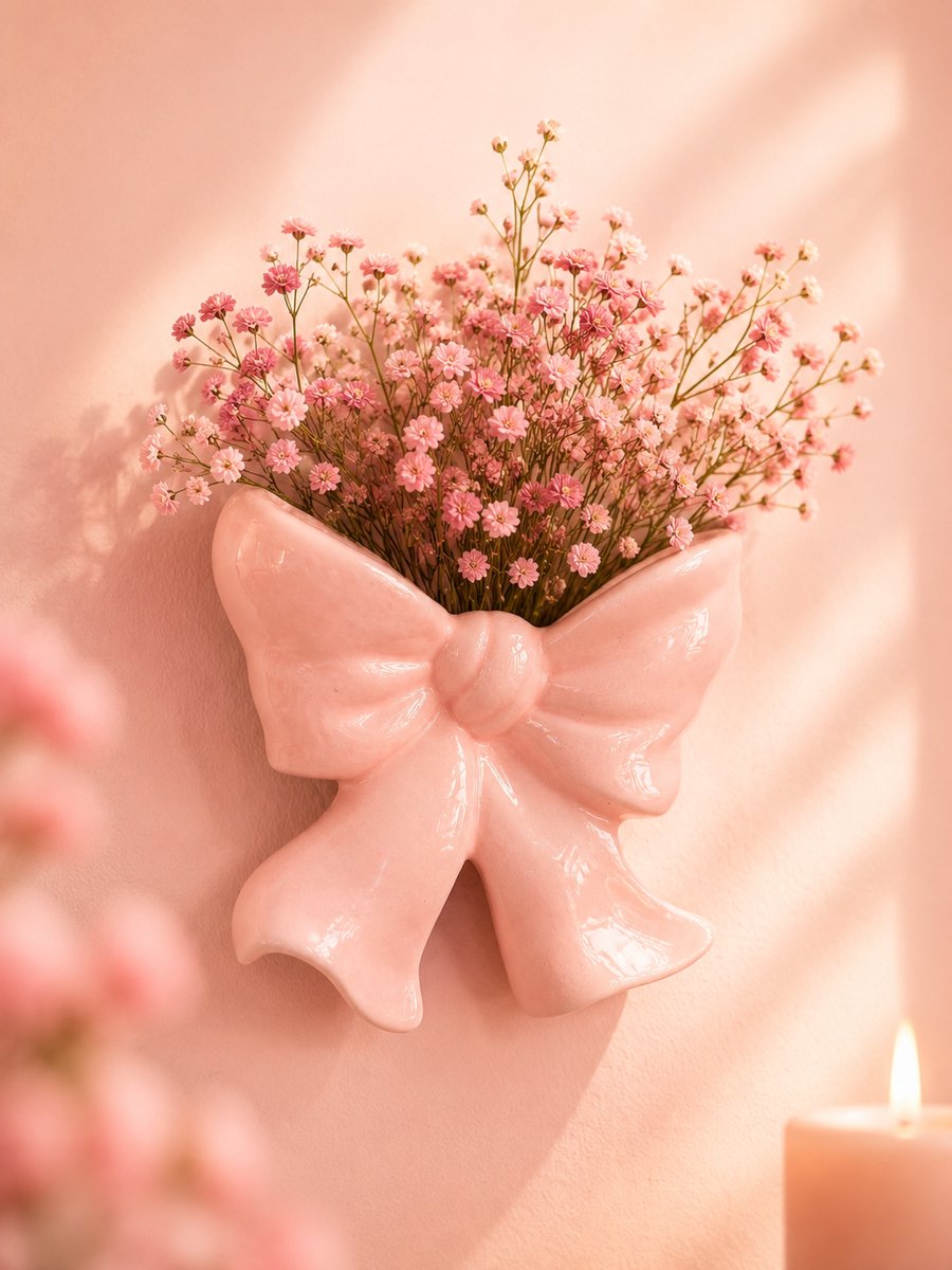 Strik Muurvaas | Viva Femme | Vaas | Decoratie | Cadeau | Wonen | Bloemen | Liefde | Roze | Strik | Muur | Moederdag
