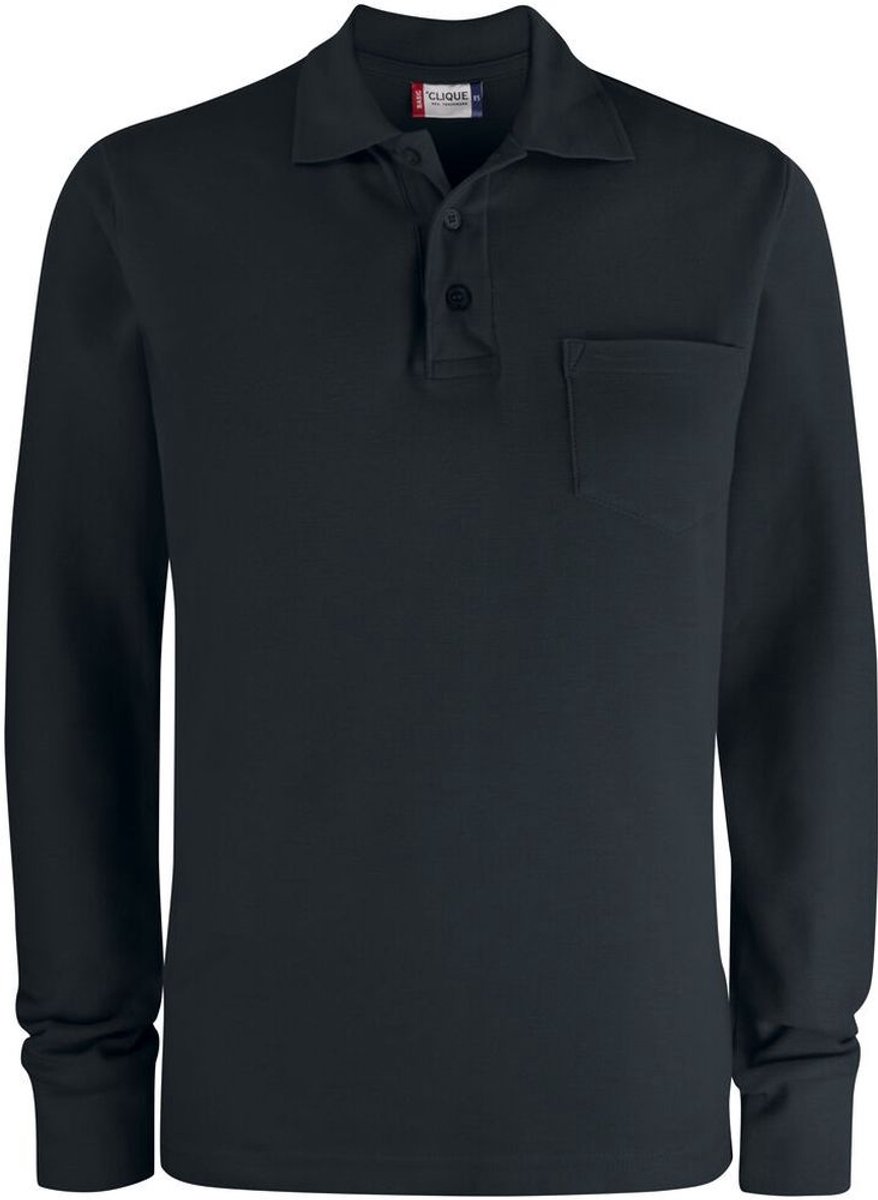 Clique Basic Polo Pocket L/S 028235 - Zwart - XS