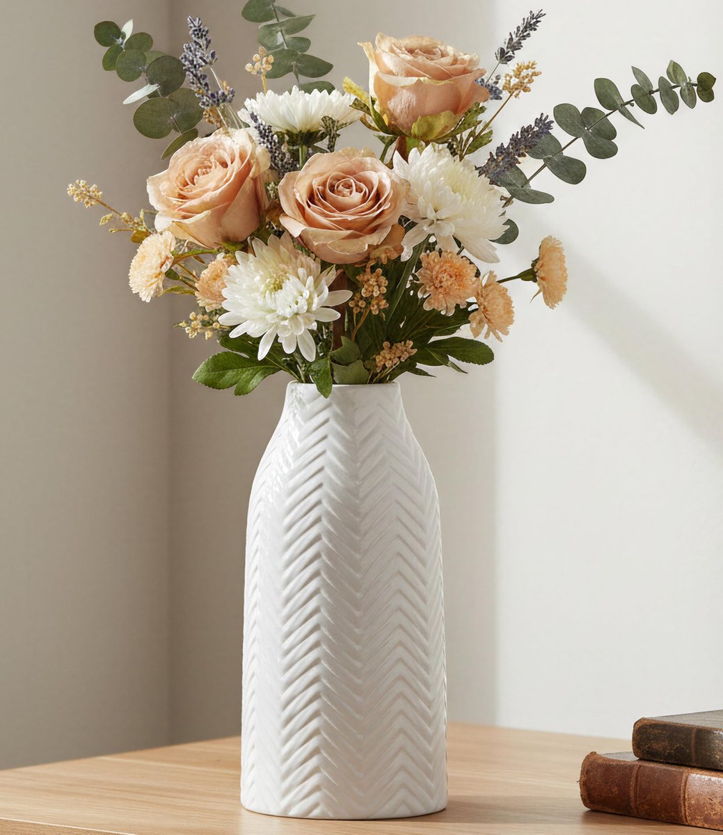 SnelShoppen - Grote Keramische Vaas voor Bloemen - Boho Witte Decoratie Vaas - Unieke Hand