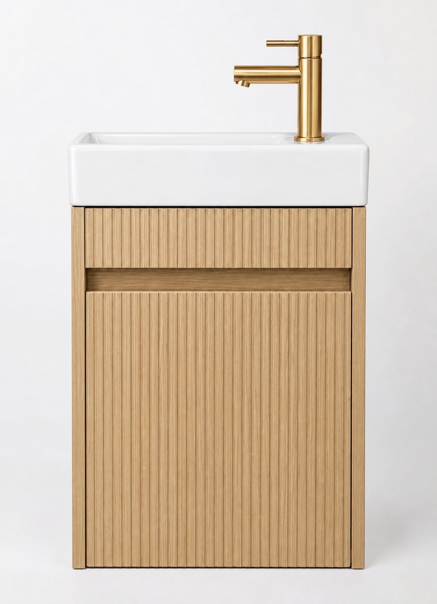 H&F Toiletmeubel Eikgrijs (goud, goud) 40 x 22,5 x 63 cm – Strakke Design | Soft-close, Vochtbestendig Multiplex