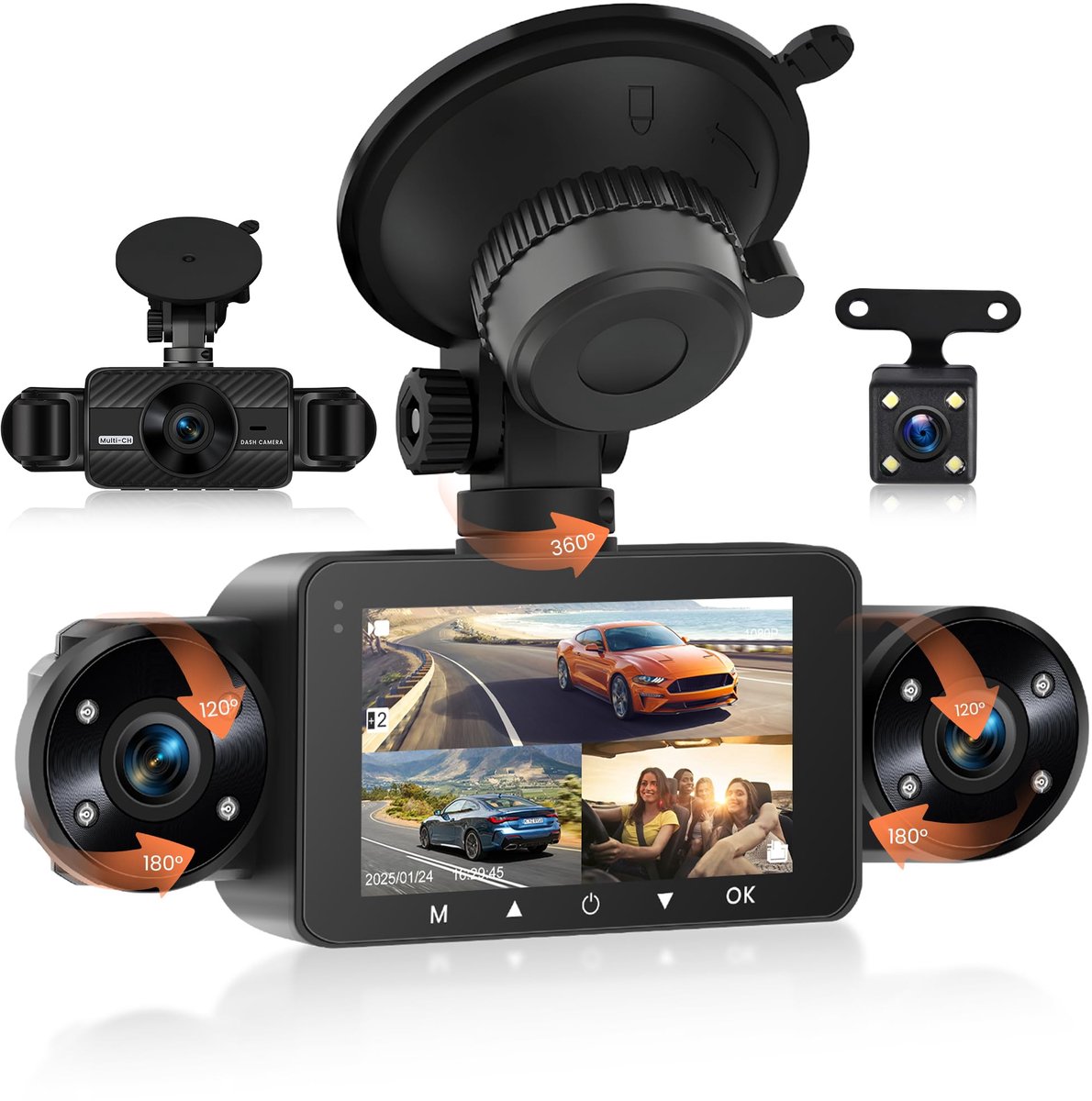 SnelShoppen - 4 Kanaals 360° Dashcam Auto met 4 FHD 1080P Camera's, 3 Inch Scherm, 8 IR Nachtzicht, Parkeermonitor en G-sensor
