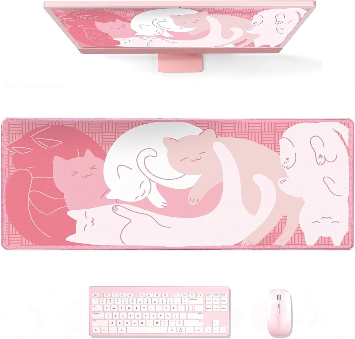 Bureauonderlegger XXL 800 x 300 mm - Gaming muismat - Antislip rubberen basis - Ideaal voor thuiskantoor (Roze Kat) - SnelShoppen