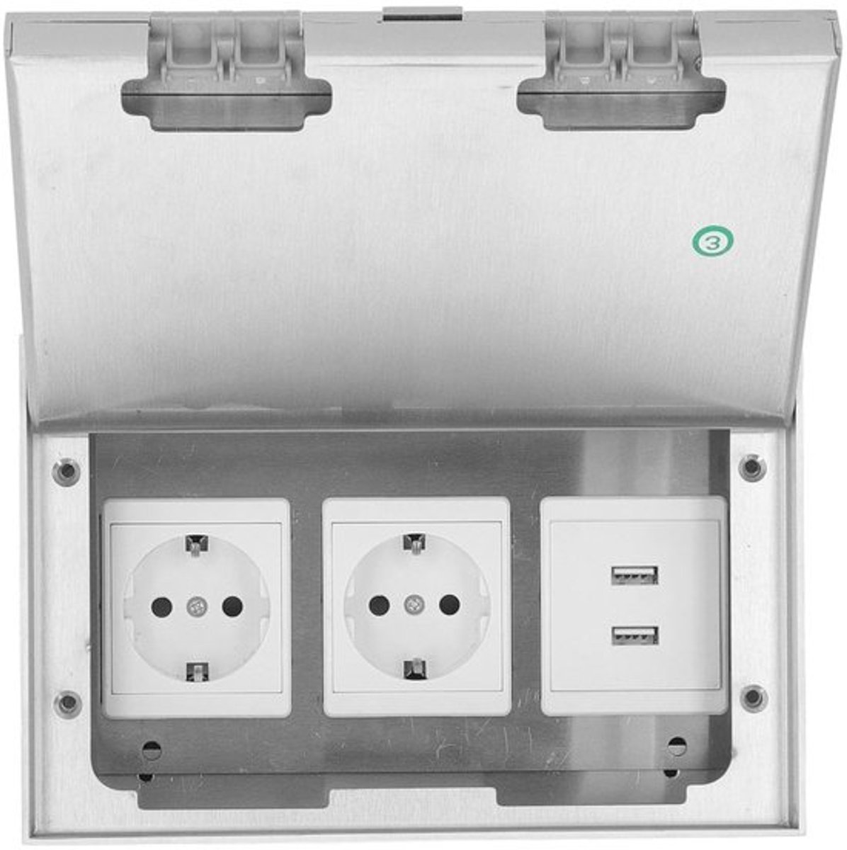 Waterdichte Inbouw Vloerstopcontact Set met 2 EU Standaard USB Poorten en Roestvrijstalen Afdekking, Veilig en Praktisch voor Binnengebruik